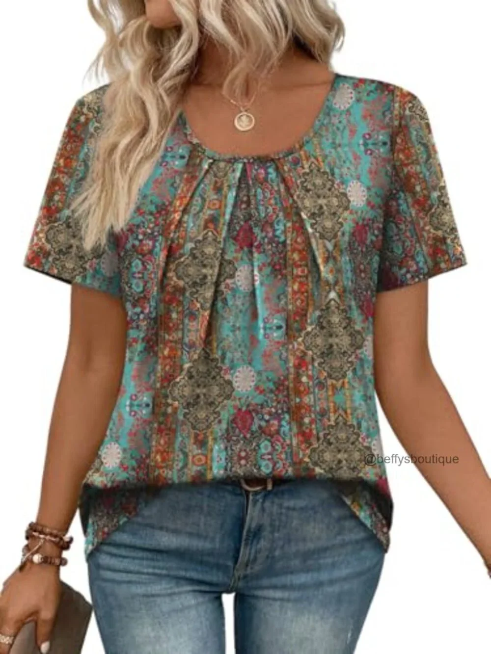 Women's Pleated Short Sleeve T-Shirt Blouse Business Casual Flowy Top